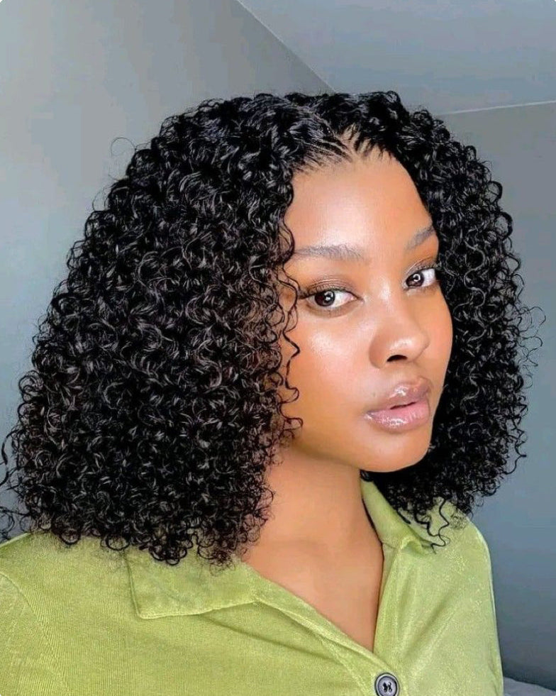 Peruca bob Glueless, de lace HD kinky curl