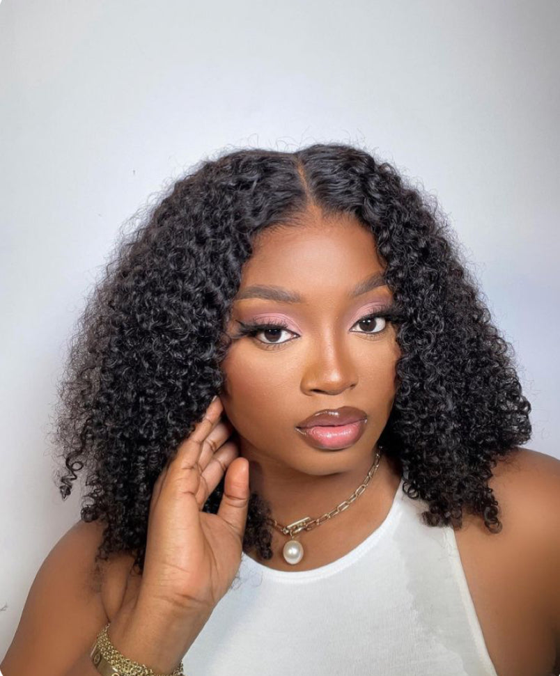 Peruca bob Glueless, de lace HD kinky curl