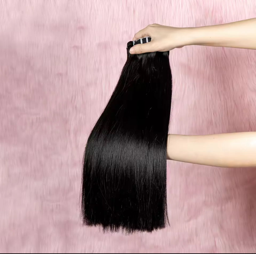 Raw straight human hair extensions