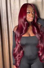 Natural Human Hair Wig “Water Wave” – Burgundy Color 