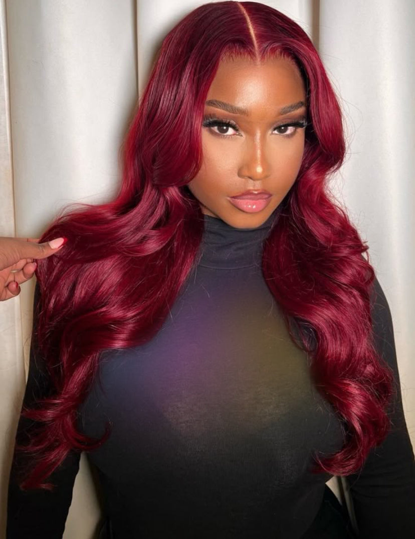 Natural Human Hair Wig “Water Wave” – Burgundy Color 