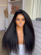 Peruca de cabelo liso estilo kinky, com lace HD 13x4.