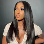 Peruca frontal lace 13x4 com corte em camadas, cabelo liso, corte de borboleta