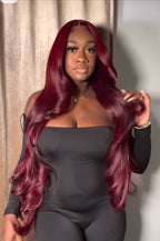 Natural Human Hair Wig “Water Wave” – Burgundy Color 