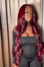 Natural Human Hair Wig “Water Wave” – Burgundy Color 