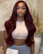 Natural Human Hair Wig “Water Wave” – Burgundy Color 