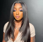 Peruca frontal lace 13x4 com corte em camadas, cabelo liso, corte de borboleta