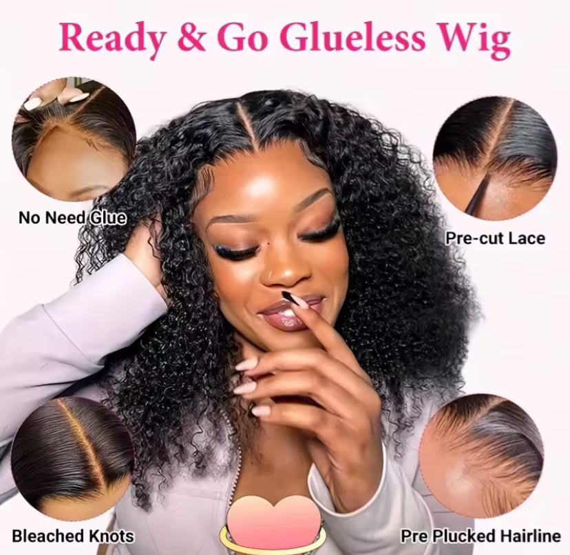 Peruca bob Glueless, de lace HD kinky curl